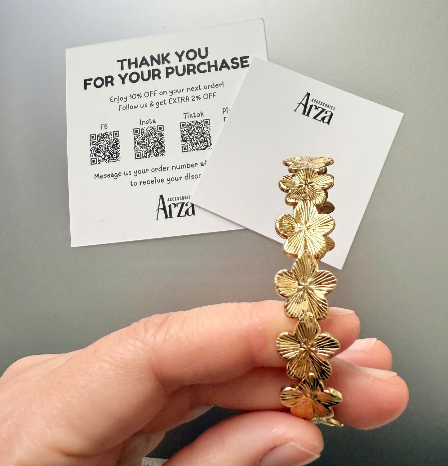 Simple Floral Adjustable Gold Bracelet for Women - Stainless Steel Everyday Trendy Wear - Arza Accessories