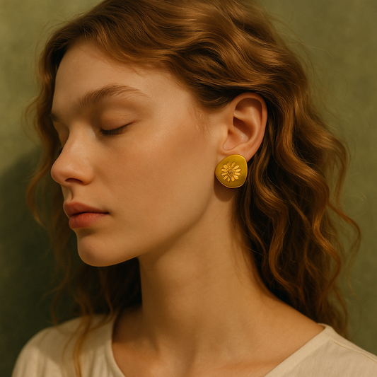 Glamorous white daisy gold-tone floral statement earrings (2.78cm) by Arza Accessories - perfect evening and party jewelry 51