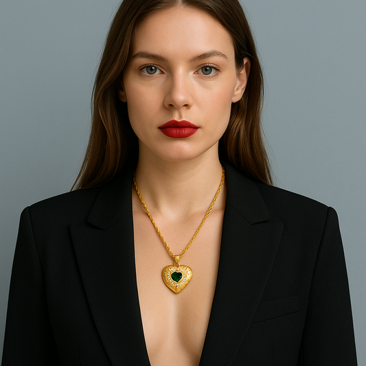 Gold Tone Heart Pendant Necklace with Blue Stone for Women - Trendy Stainless Steel Layered Chain Jewelry, Lightweight 15.61g Adjustable Length | Arza Accessories