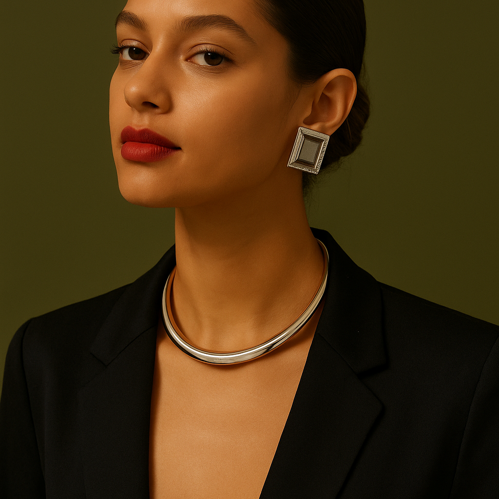 Close-up view of Arza's two-tone adjustable choker necklace showing gold and silver stainless steel links (11.4cm circumference) - 38