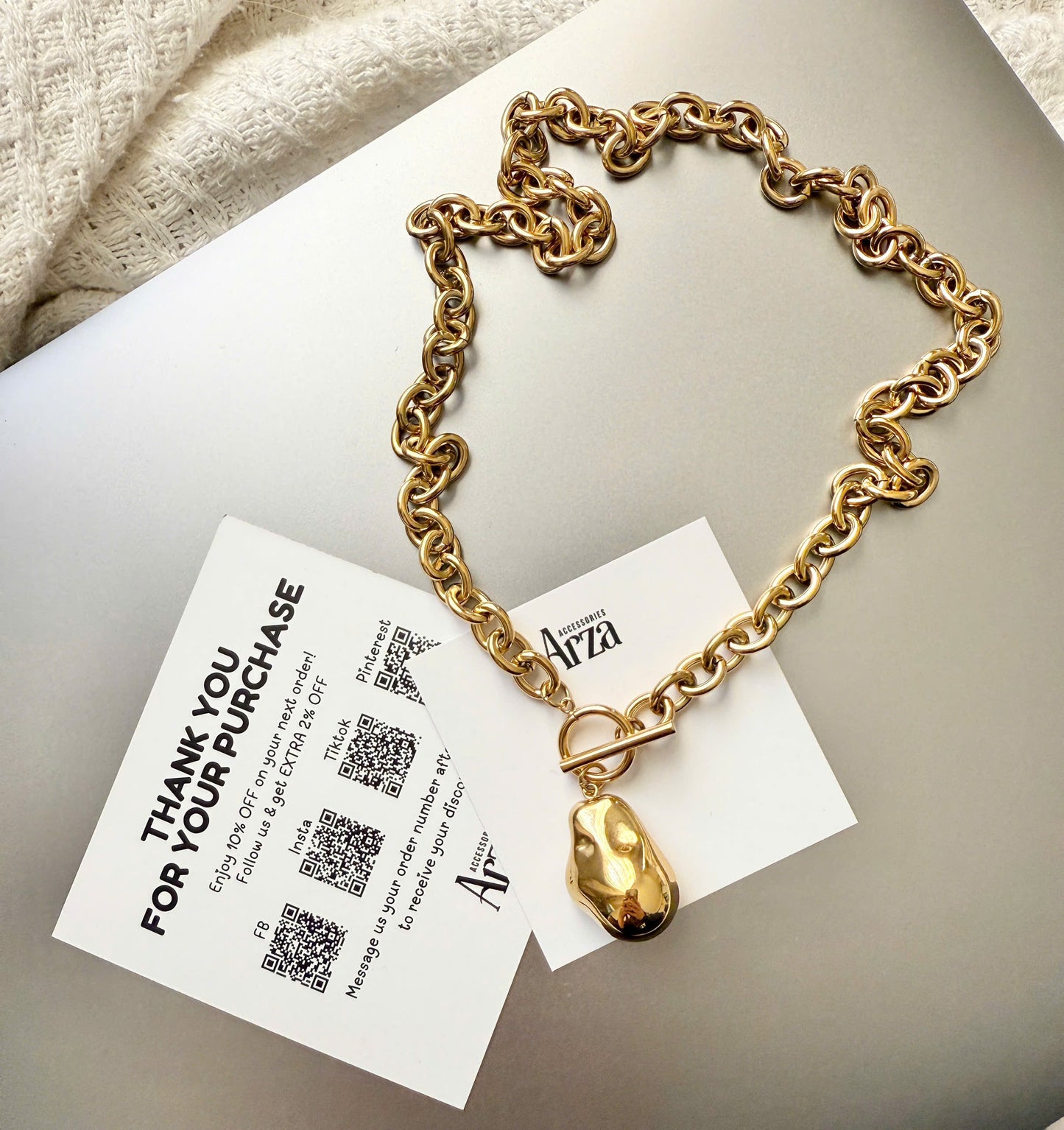 Stainless steel bold link chain necklace - 48cm length, 1.76cm width waterproof everyday jewelry | Arza Accessories 28
