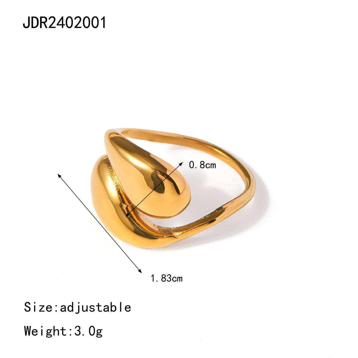 Adjustable teardrop-shaped gold and silver ring with 8mm waterdrop design by Arza Accessories, perfect for everyday or party wear 8