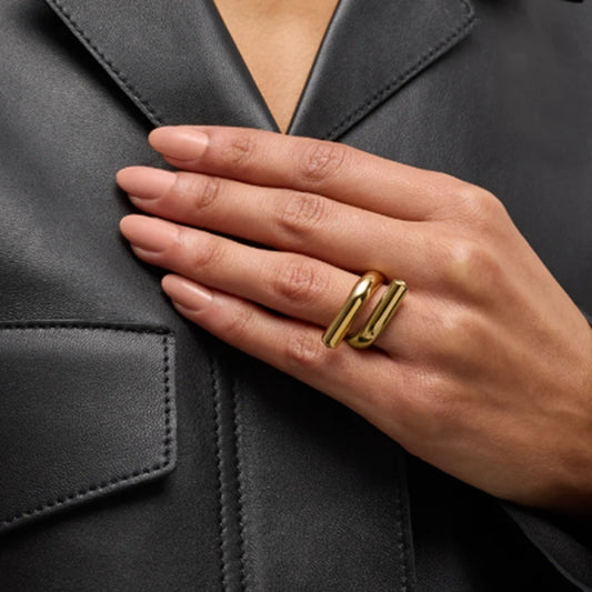 Adjustable thin gold and silver minimalist stackable ring (2.5cm band) by Arza Accessories, perfect for everyday layering and elegant styling 1