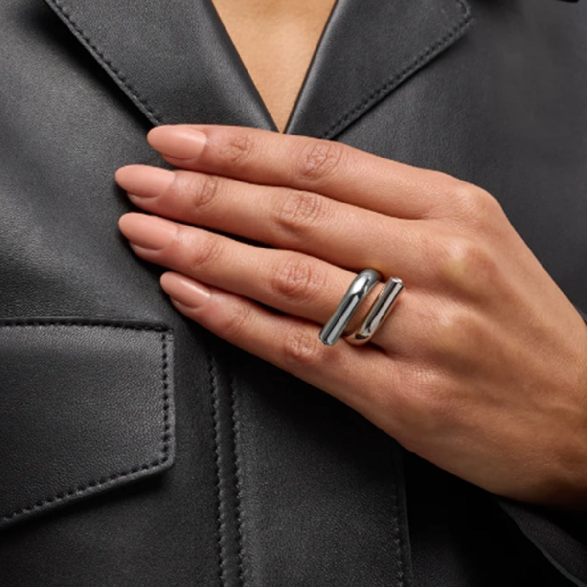 Adjustable thin gold and silver minimalist stackable ring (2.5cm band) by Arza Accessories, perfect for everyday layering and elegant styling 9
