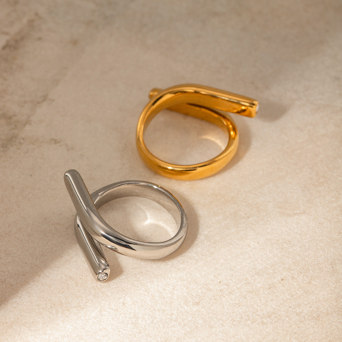 Adjustable thin gold and silver minimalist stackable ring (2.5cm band) by Arza Accessories, perfect for everyday layering and elegant styling 4