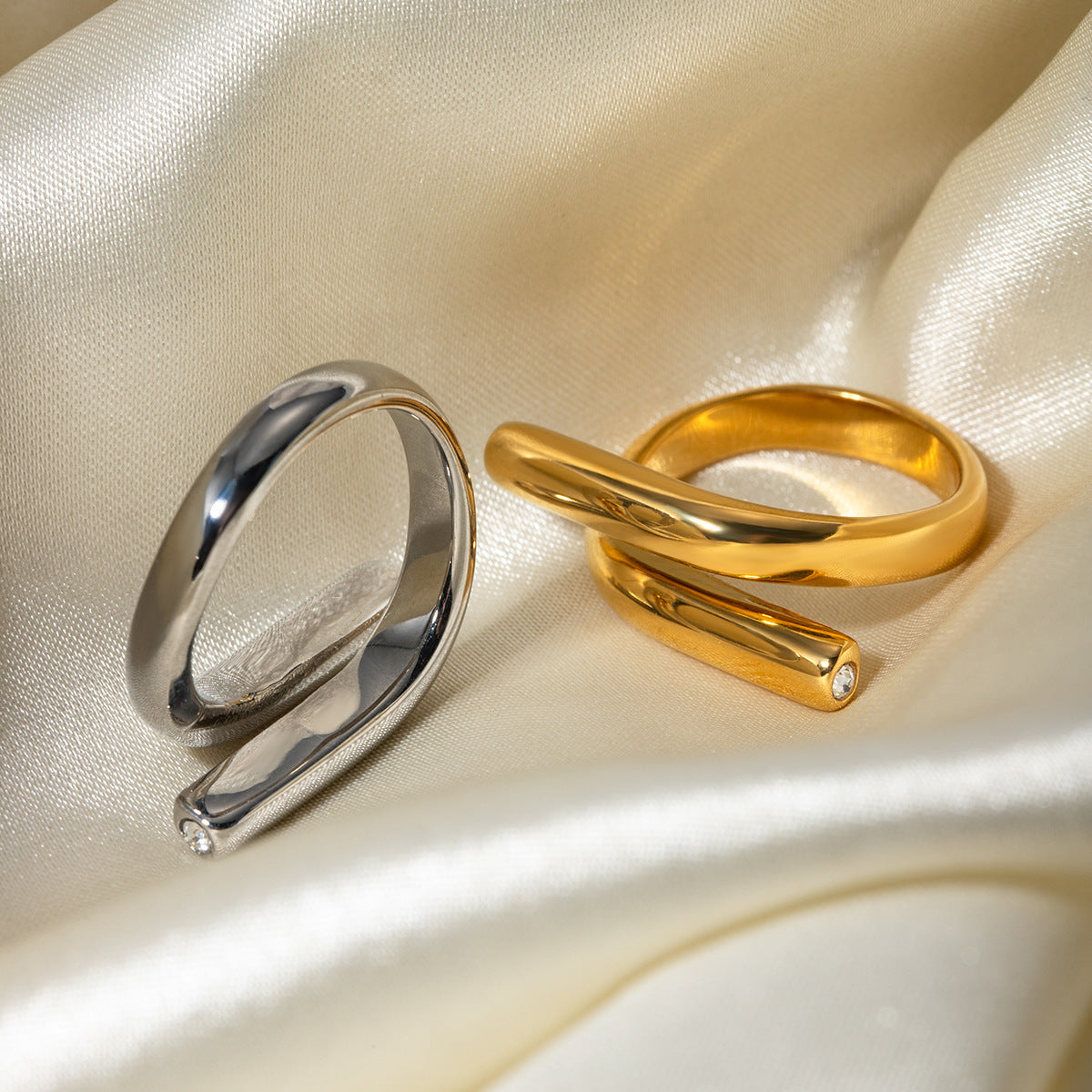 Adjustable thin gold and silver minimalist stackable ring (2.5cm band) by Arza Accessories, perfect for everyday layering and elegant styling 5