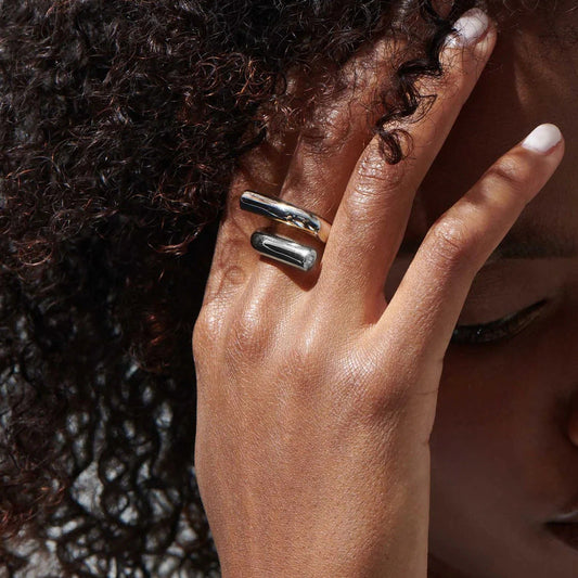 Adjustable thin gold and silver minimalist stackable ring (2.5cm band) by Arza Accessories, perfect for everyday layering and elegant styling 2