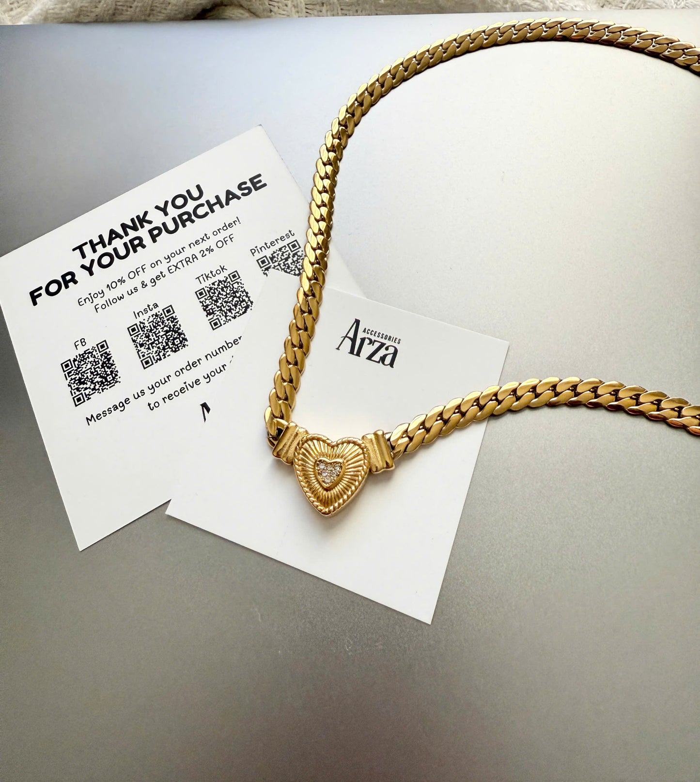 Gold-Tone Stainless Steel Heart Pendant Choker Necklace _ Trendy Minimalist Everyday & Party Jewelry _ Arza Accessories