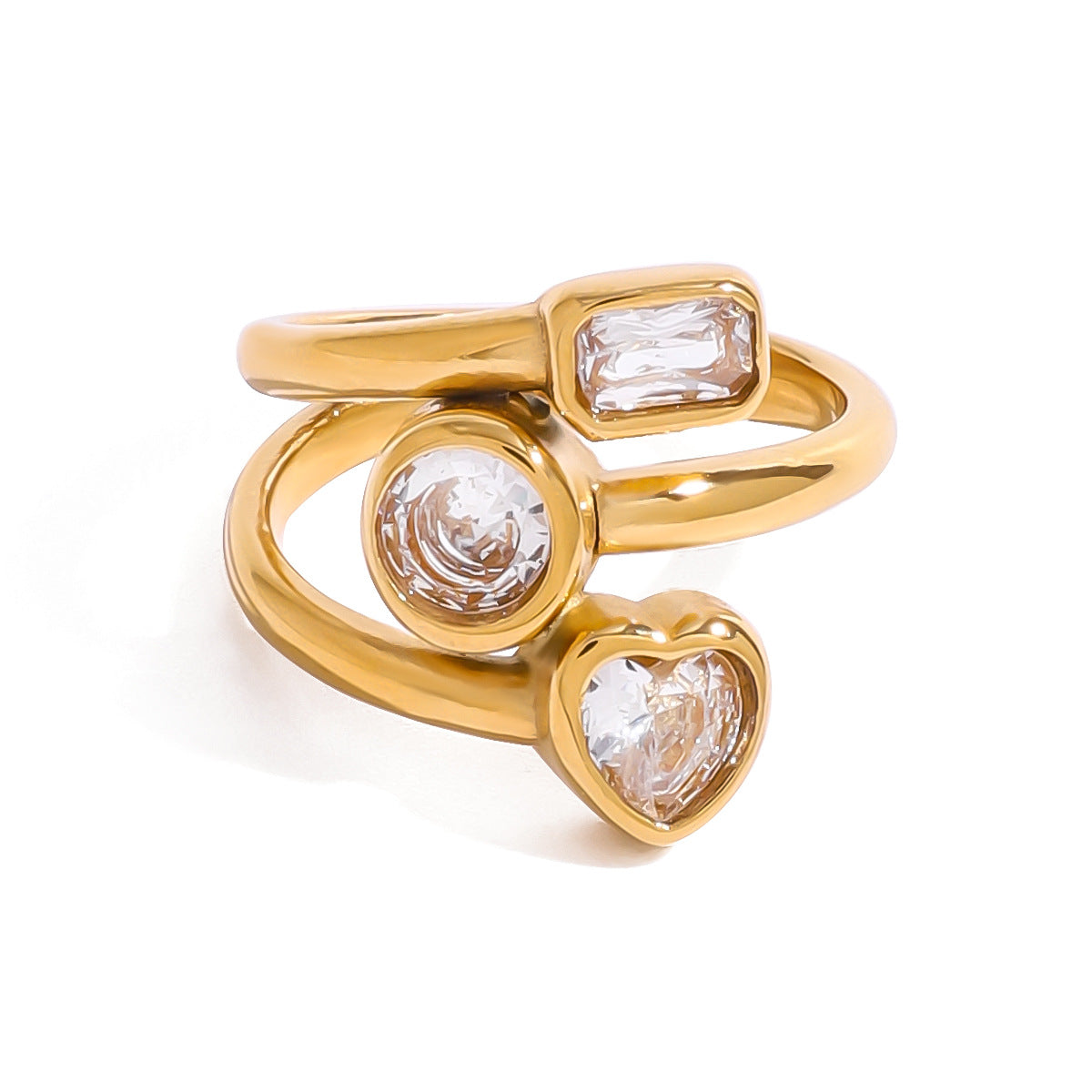 Adjustable gold chunky ring with stones for swollen fingers – trendy, hypoallergenic stainless steel jewelry for everyday wear | Arza Accessories 7