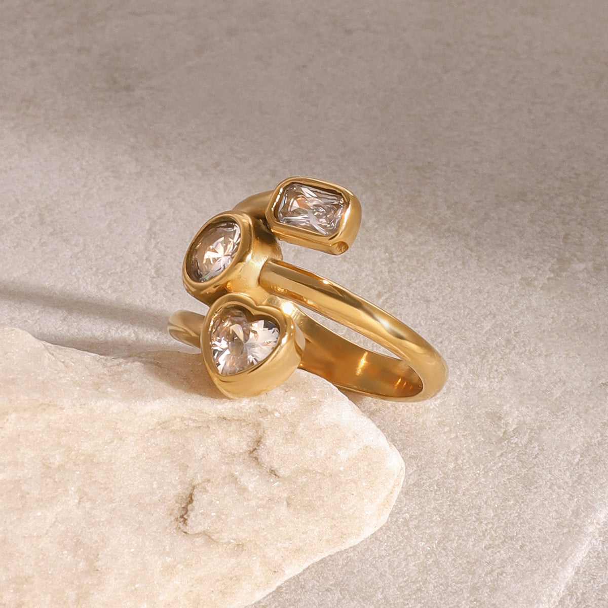 Adjustable gold chunky ring with stones for swollen fingers – trendy, hypoallergenic stainless steel jewelry for everyday wear | Arza Accessories 6