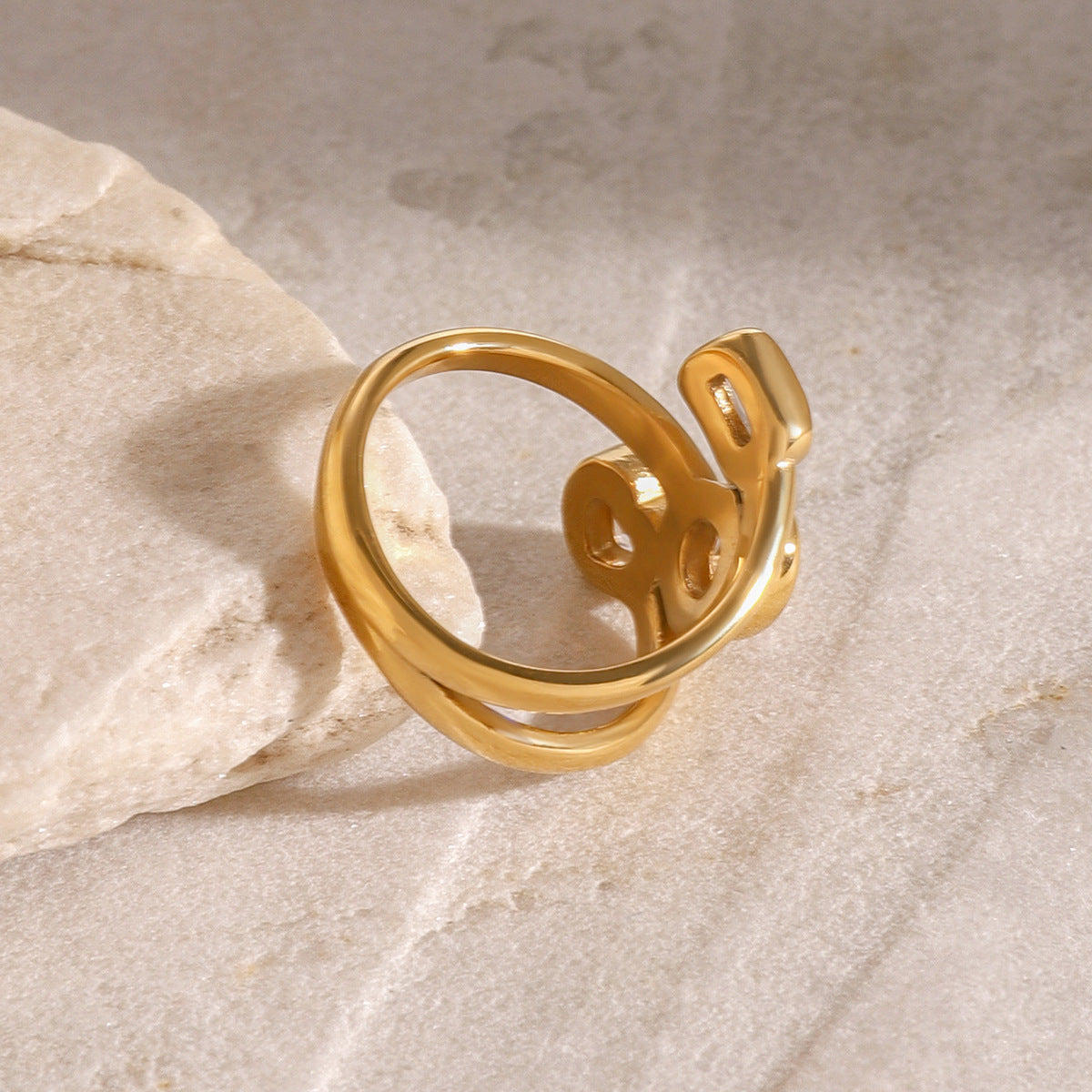 Adjustable gold chunky ring with stones for swollen fingers – trendy, hypoallergenic stainless steel jewelry for everyday wear | Arza Accessories 5