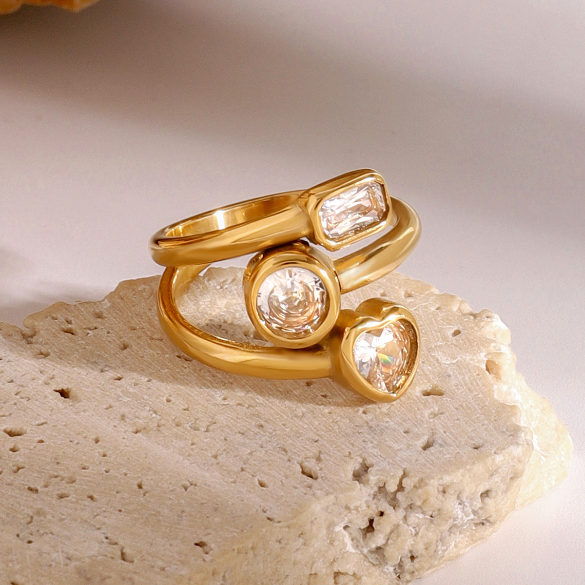 Adjustable gold chunky ring with stones for swollen fingers – trendy, hypoallergenic stainless steel jewelry for everyday wear | Arza Accessories 3