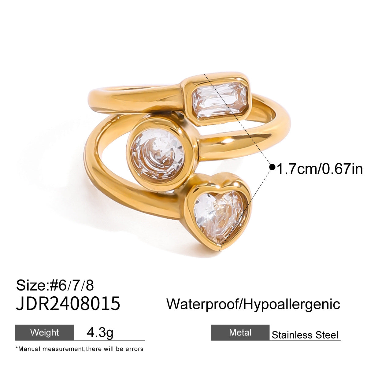 Adjustable gold chunky ring with stones for swollen fingers – trendy, hypoallergenic stainless steel jewelry for everyday wear | Arza Accessories 2