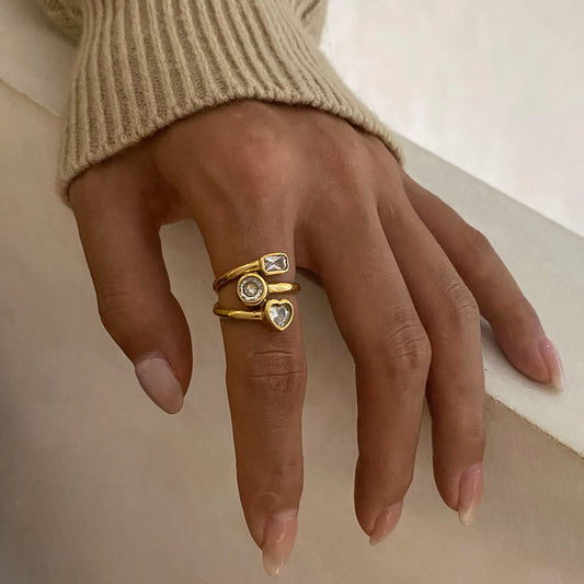 Adjustable gold chunky ring with stones for swollen fingers – trendy, hypoallergenic stainless steel jewelry for everyday wear | Arza Accessories 1