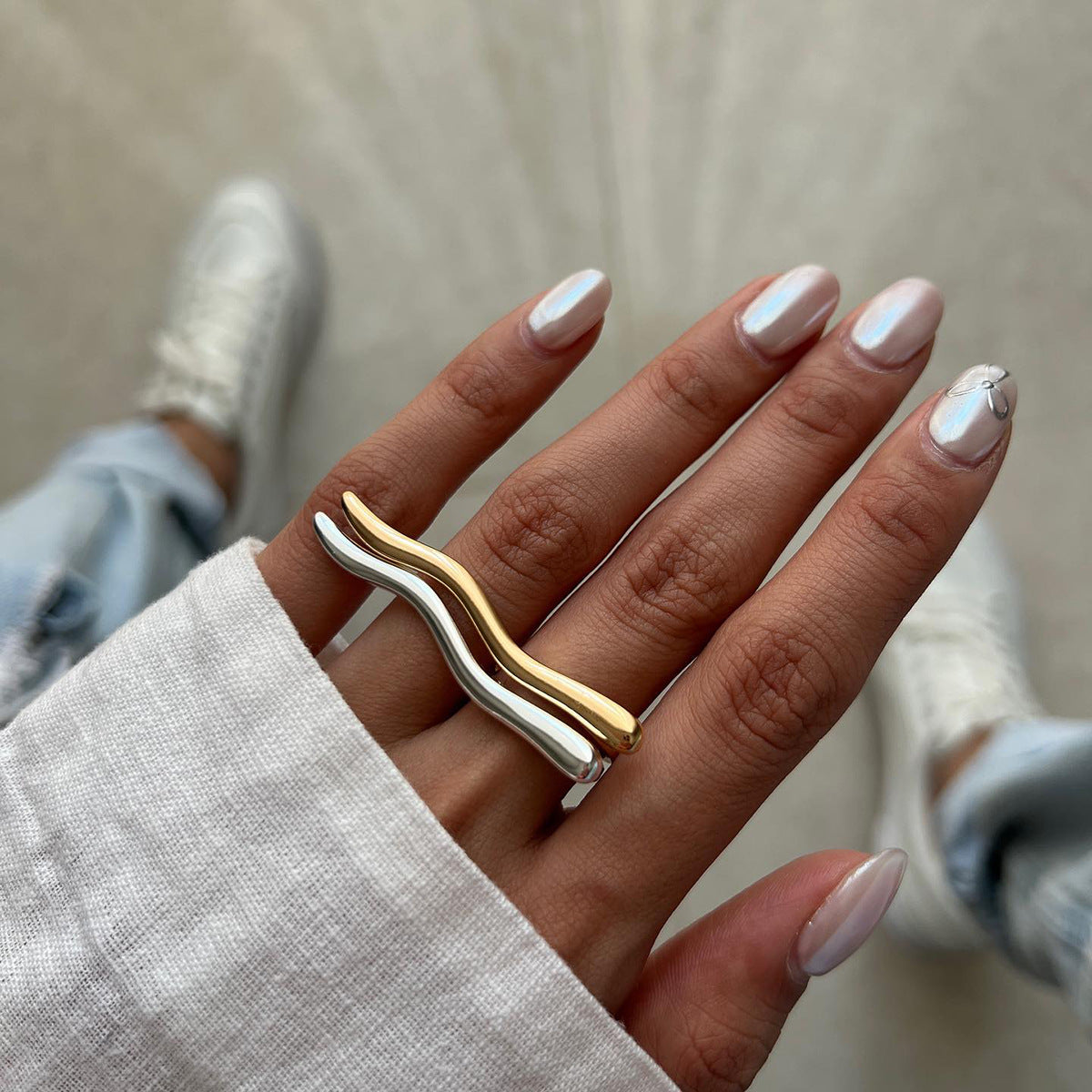 Thin adjustable gold and silver minimalist ring (1.75cm inner diameter) by Arza Accessories - waterproof everyday jewelry 12