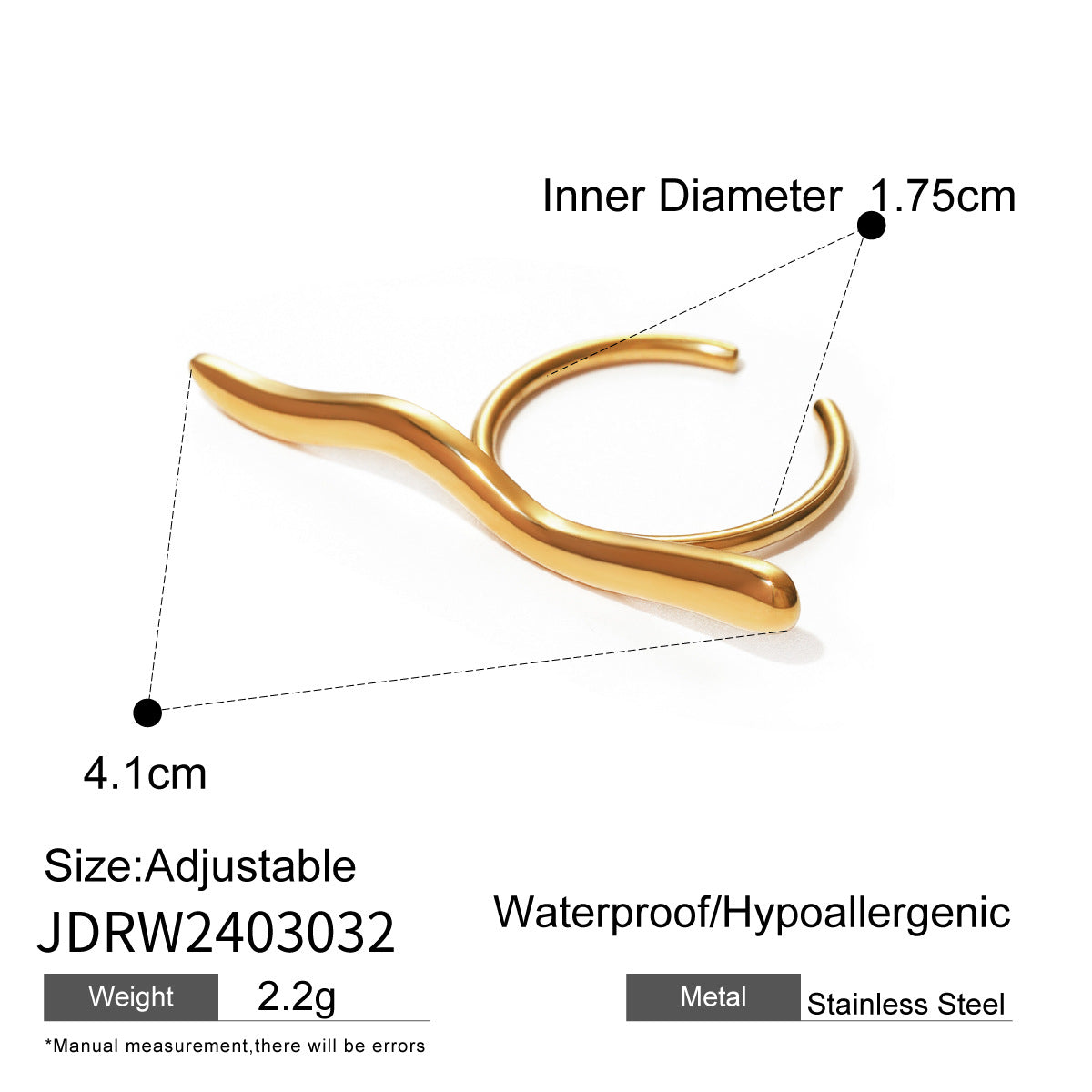 Thin adjustable gold and silver minimalist ring (1.75cm inner diameter) by Arza Accessories - waterproof everyday jewelry 17