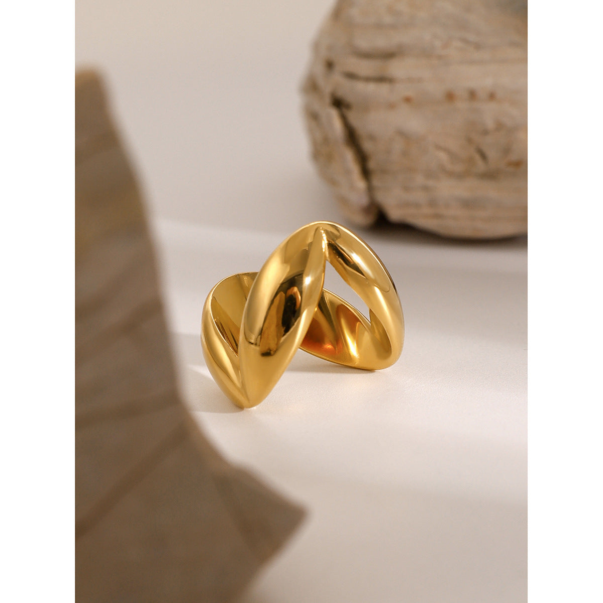 Wide leaf design statement ring (2.14cm) in gold and silver tones - adjustable waterproof band by Arza Accessories  7