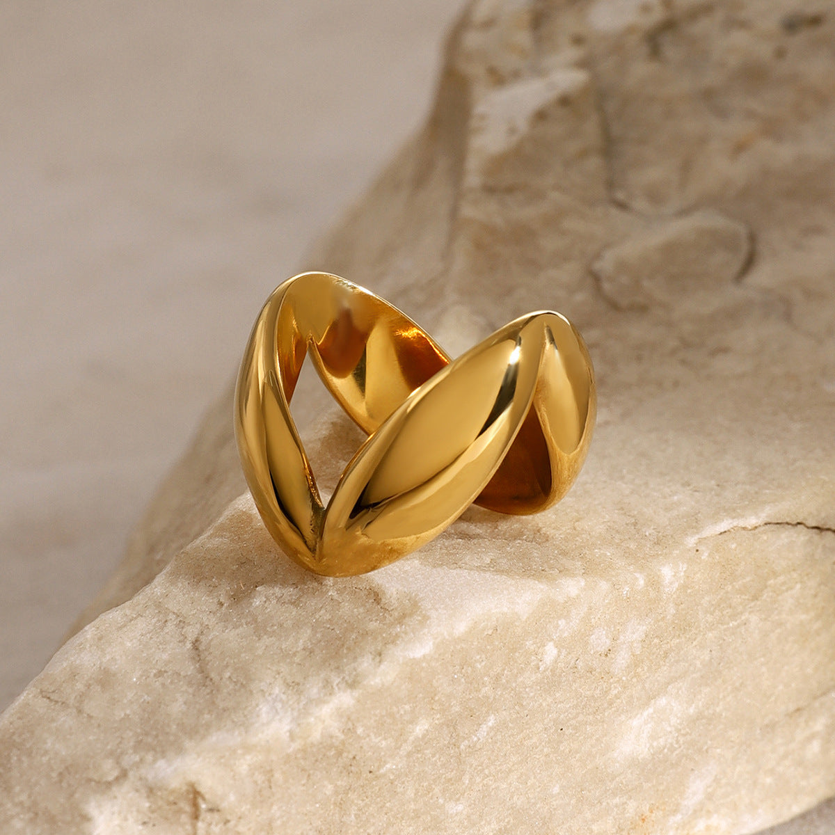 Wide leaf design statement ring (2.14cm) in gold and silver tones - adjustable waterproof band by Arza Accessories 6
