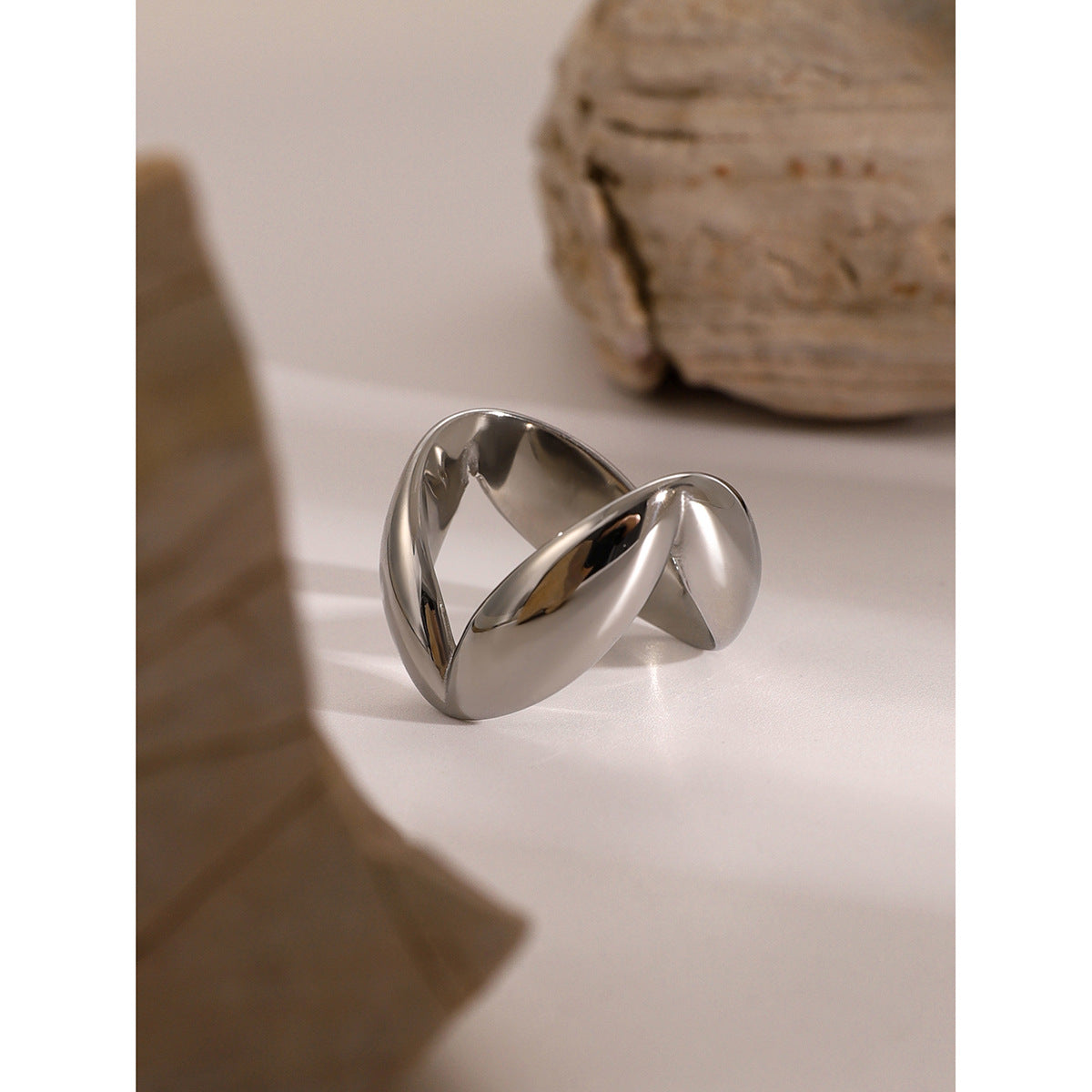 Wide leaf design statement ring (2.14cm) in gold and silver tones - adjustable waterproof band by Arza Accessories 2