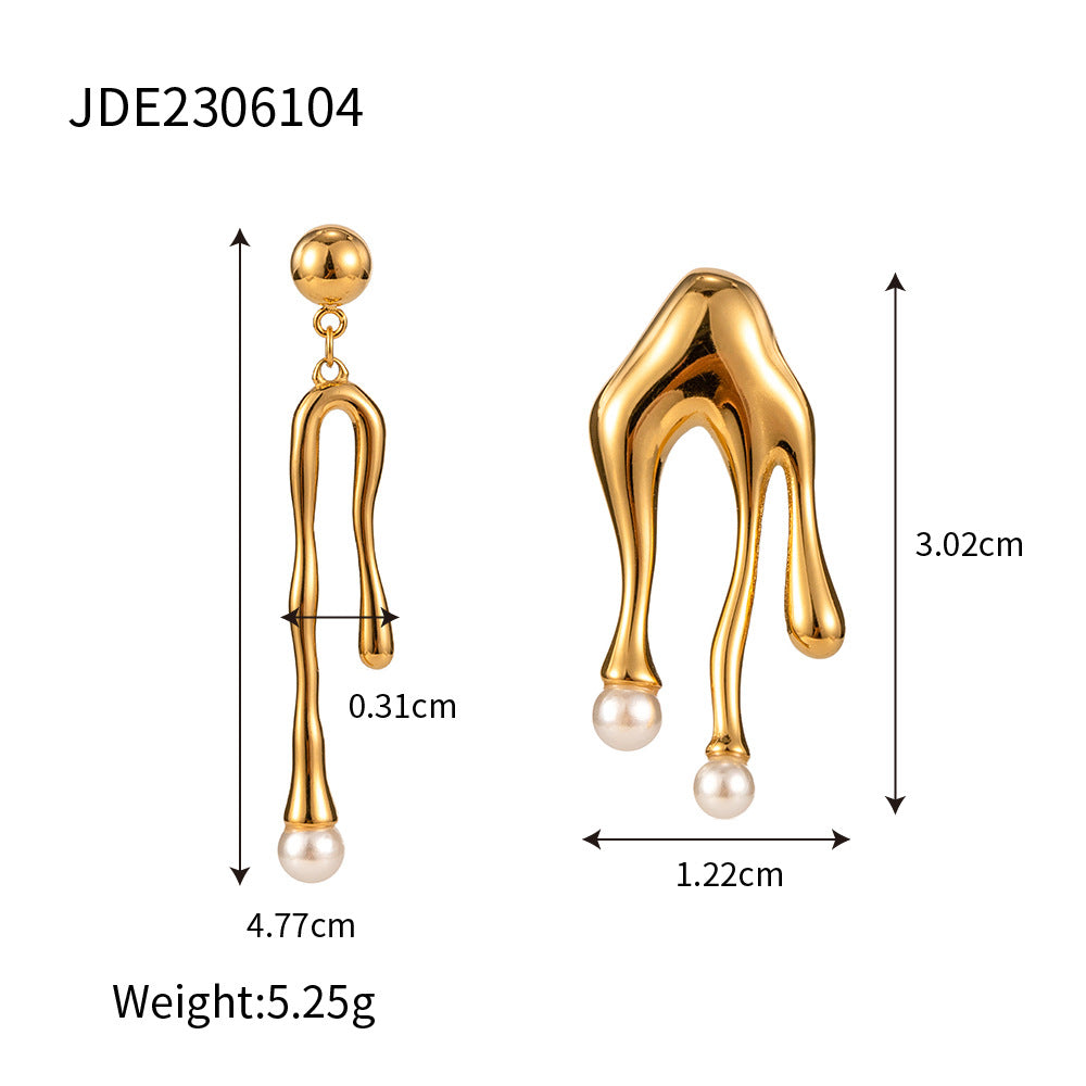 White gold-tone asymmetrical pearl drop earrings (3.02cm length, 5.25g) - elegant special occasion jewelry by Arza Accessories Australia - 6