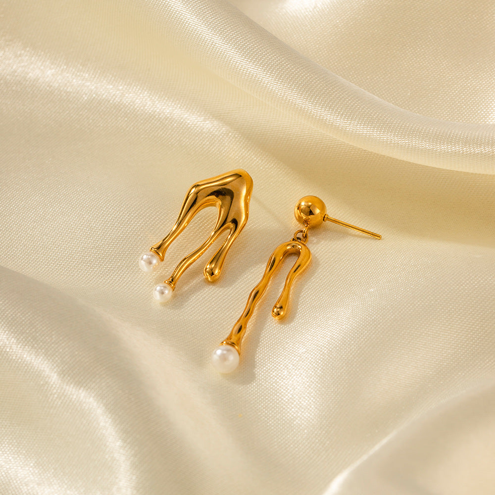 White gold-tone asymmetrical pearl drop earrings (3.02cm length, 5.25g) - elegant special occasion jewelry by Arza Accessories Australia - 5