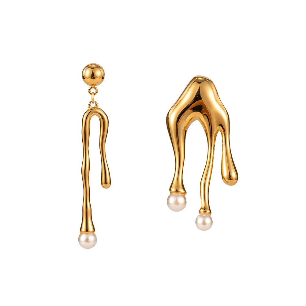 White gold-tone asymmetrical pearl drop earrings (3.02cm length, 5.25g) - elegant special occasion jewelry by Arza Accessories Australia -3 