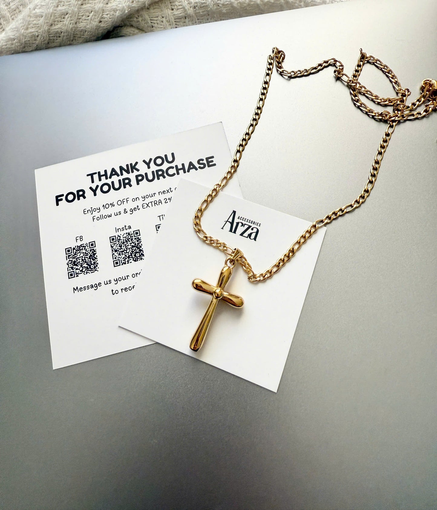 Gold Tone Cross Pendant Necklace for Women - Affordable Stainless Steel Everyday & Party Jewelry, Lightweight 13.2g Waterproof & Hypoallergenic - Arza Accessories