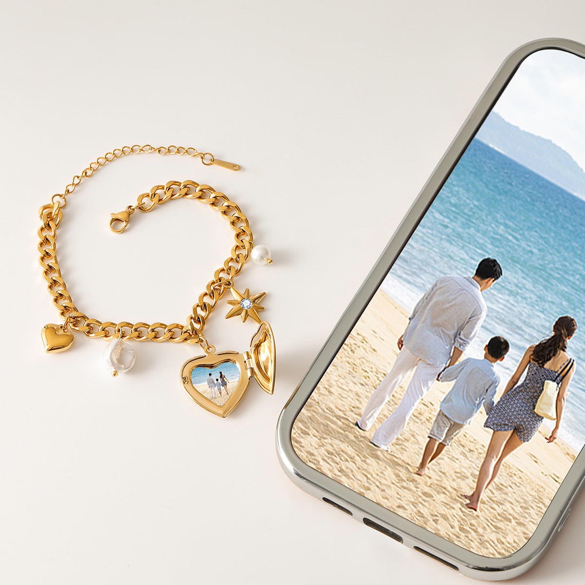 Bohemian-style gold heart charm bracelet by Azra Accessories with adjustable 17.5+5cm length - perfect for everyday boho looks 3
