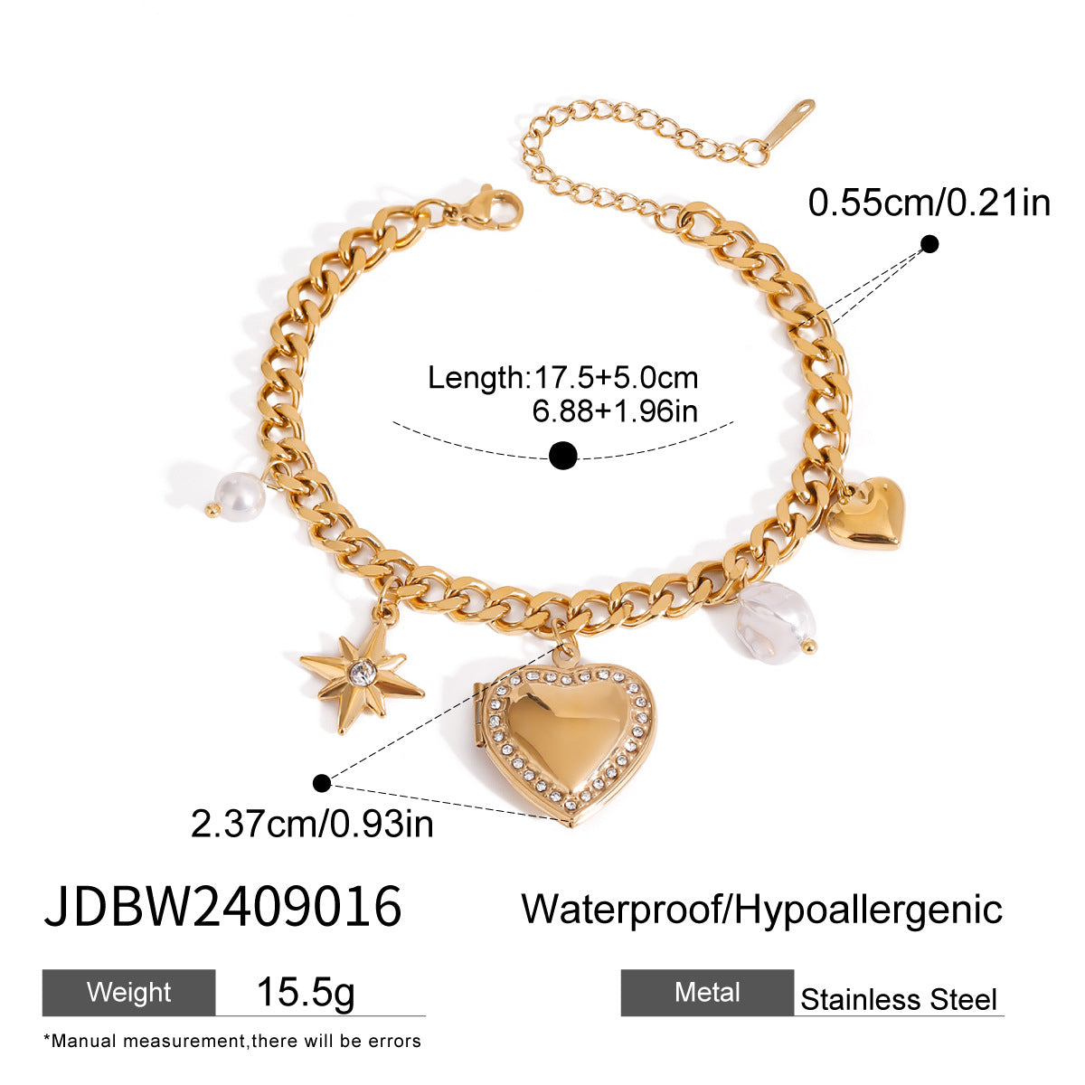 Bohemian-style gold heart charm bracelet by Azra Accessories with adjustable 17.5+5cm length - perfect for everyday boho looks 4