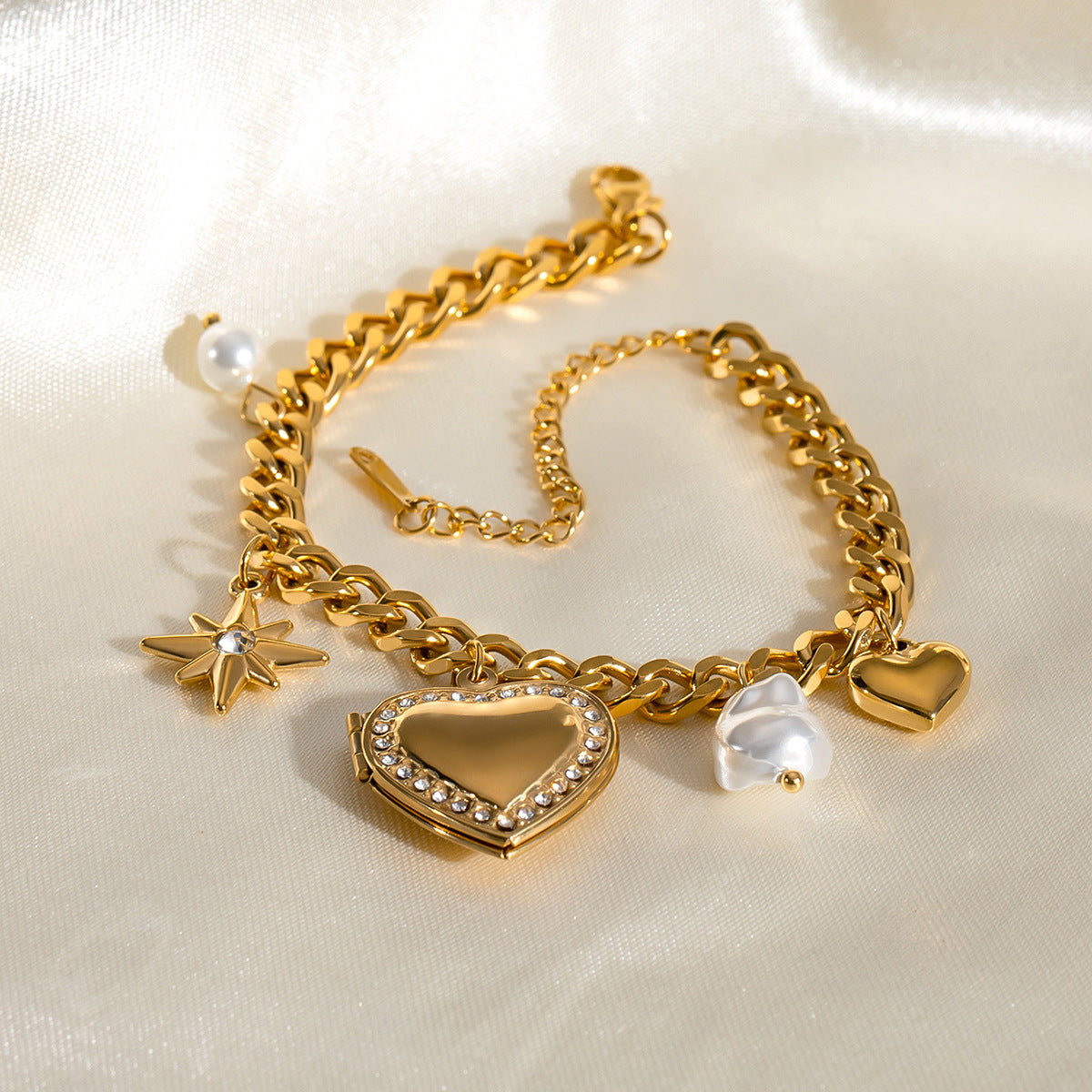 Bohemian-style gold heart charm bracelet by Azra Accessories with adjustable 17.5+5cm length - perfect for everyday boho looks 5