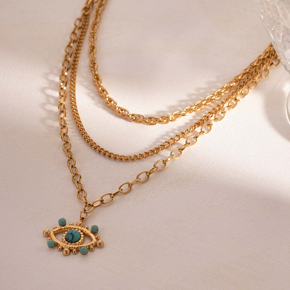 bohemian gold necklace set showing three adjustable chains (0.38cm, 0.3cm, 0.4cm widths) with 42-51cm lengths 3