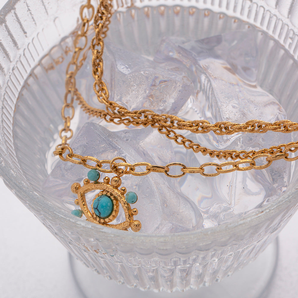bohemian gold necklace set showing three adjustable chains (0.38cm, 0.3cm, 0.4cm widths) with 42-51cm lengths 6