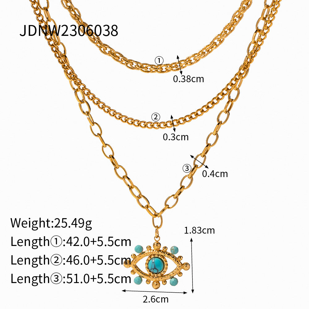 bohemian gold necklace set showing three adjustable chains (0.38cm, 0.3cm, 0.4cm widths) with 42-51cm lengths 7