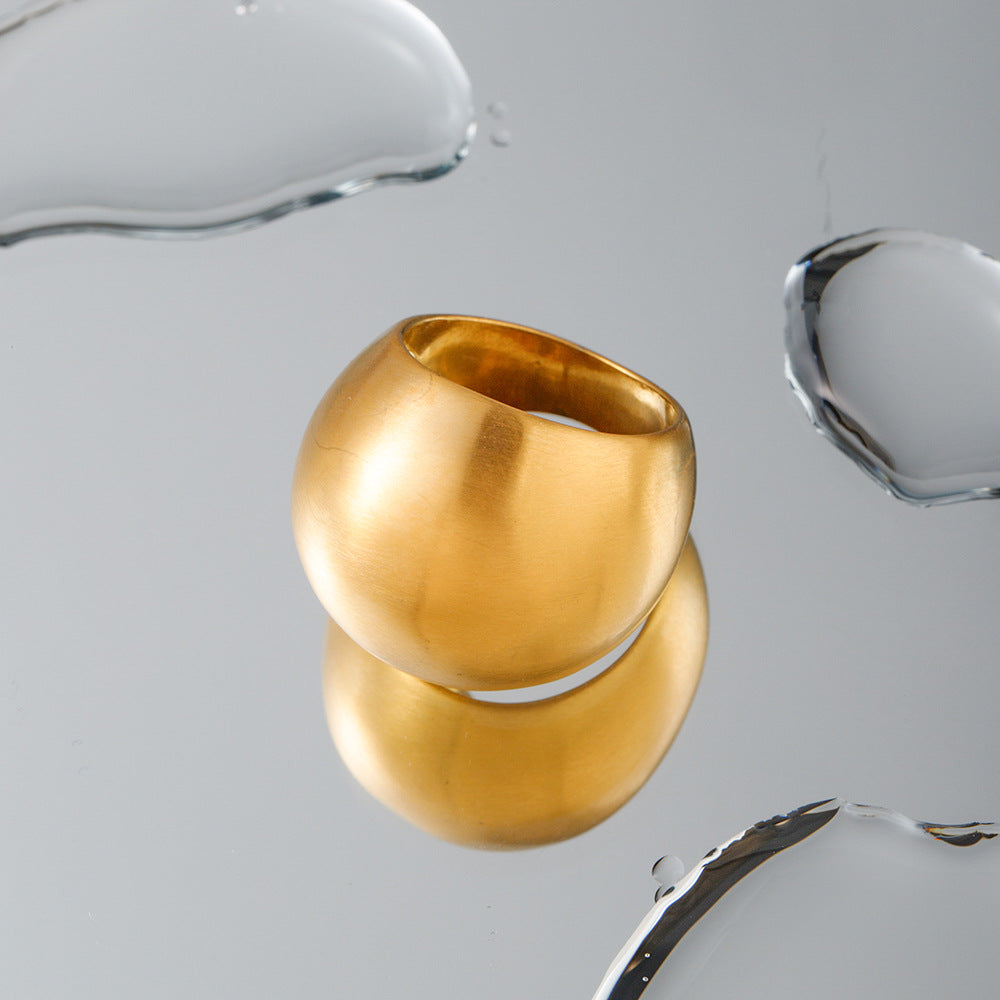 Adjustable chunky gold bead statement ring (2.16cm wide, size 6-9, 17.03g) - bold wide band jewelry by Arza Accessories Australia - 3