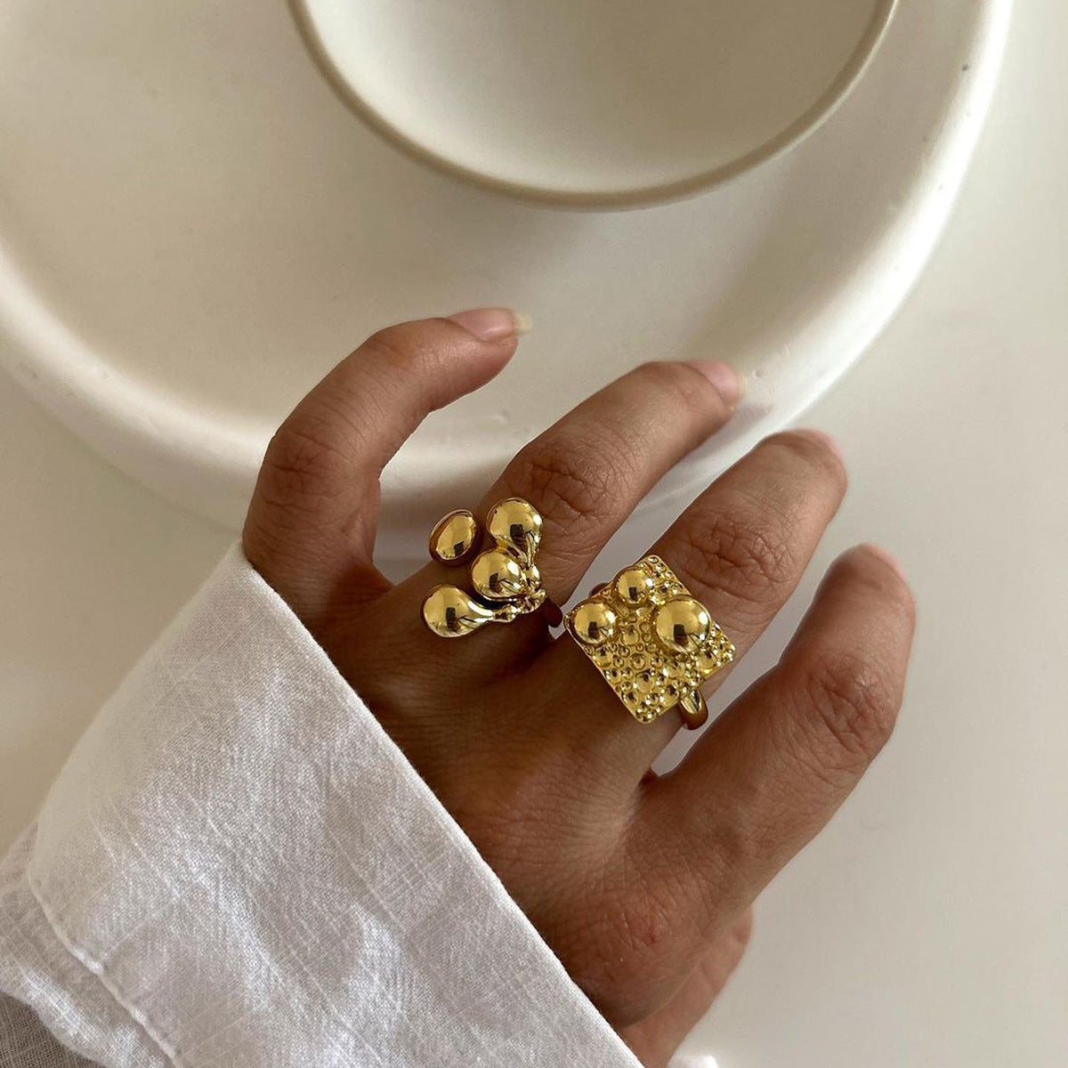Chunky coral-textured gold statement ring (17mm wide) with adjustable band - waterproof hypoallergenic jewelry by Arza Accessories 1