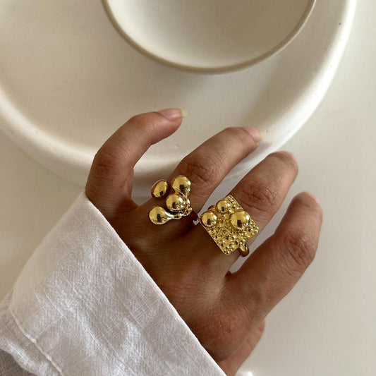 Chunky coral-textured gold statement ring (17mm wide) with adjustable band - waterproof hypoallergenic jewelry by Arza Accessories 1