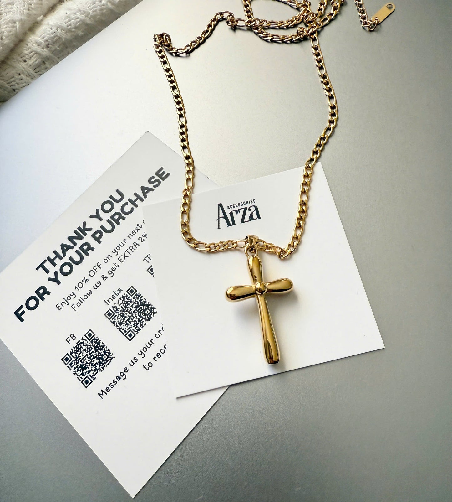 Gold Tone Cross Pendant Necklace for Women - Affordable Stainless Steel Everyday & Party Jewelry, Lightweight 13.2g Waterproof & Hypoallergenic - Arza Accessories