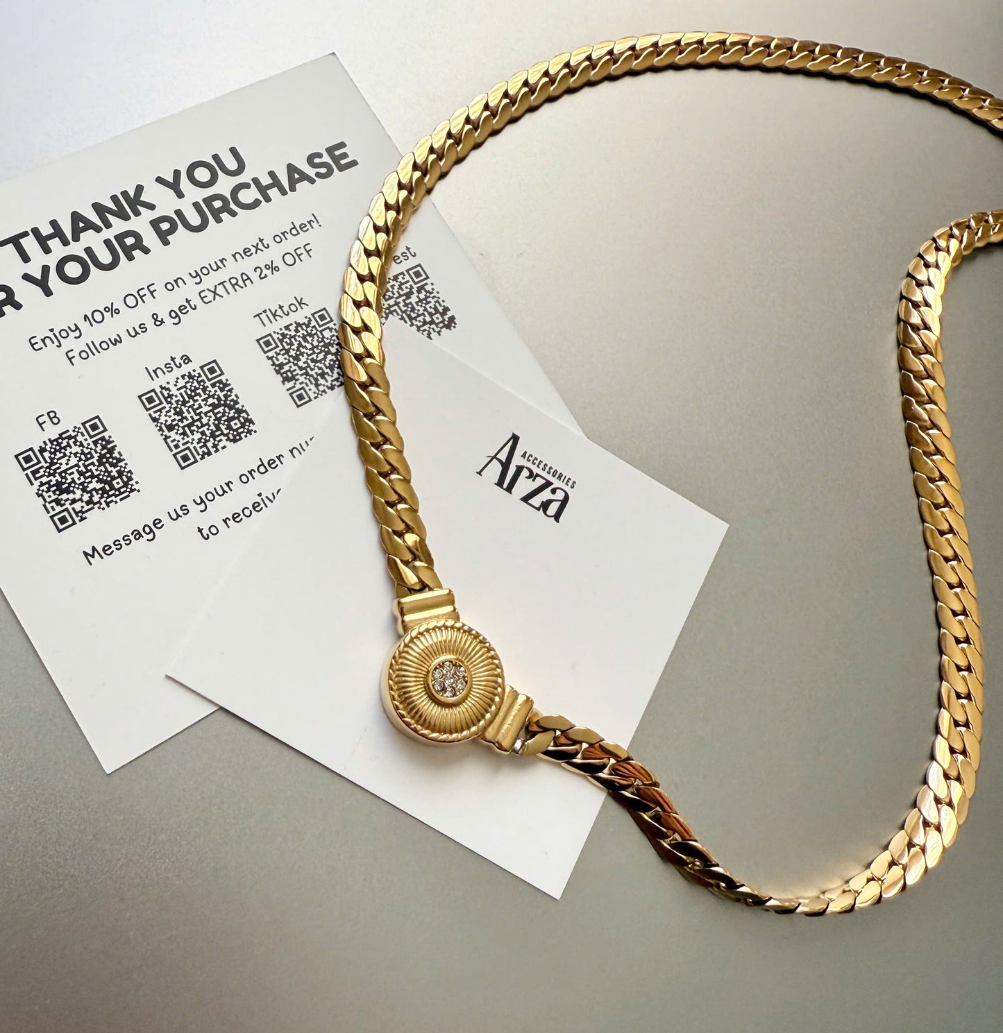 Gold Tone Stainless Steel Round Pendant Choker Necklace _ Trendy Minimalist Everyday & Party Jewelry _ Arza Accessories