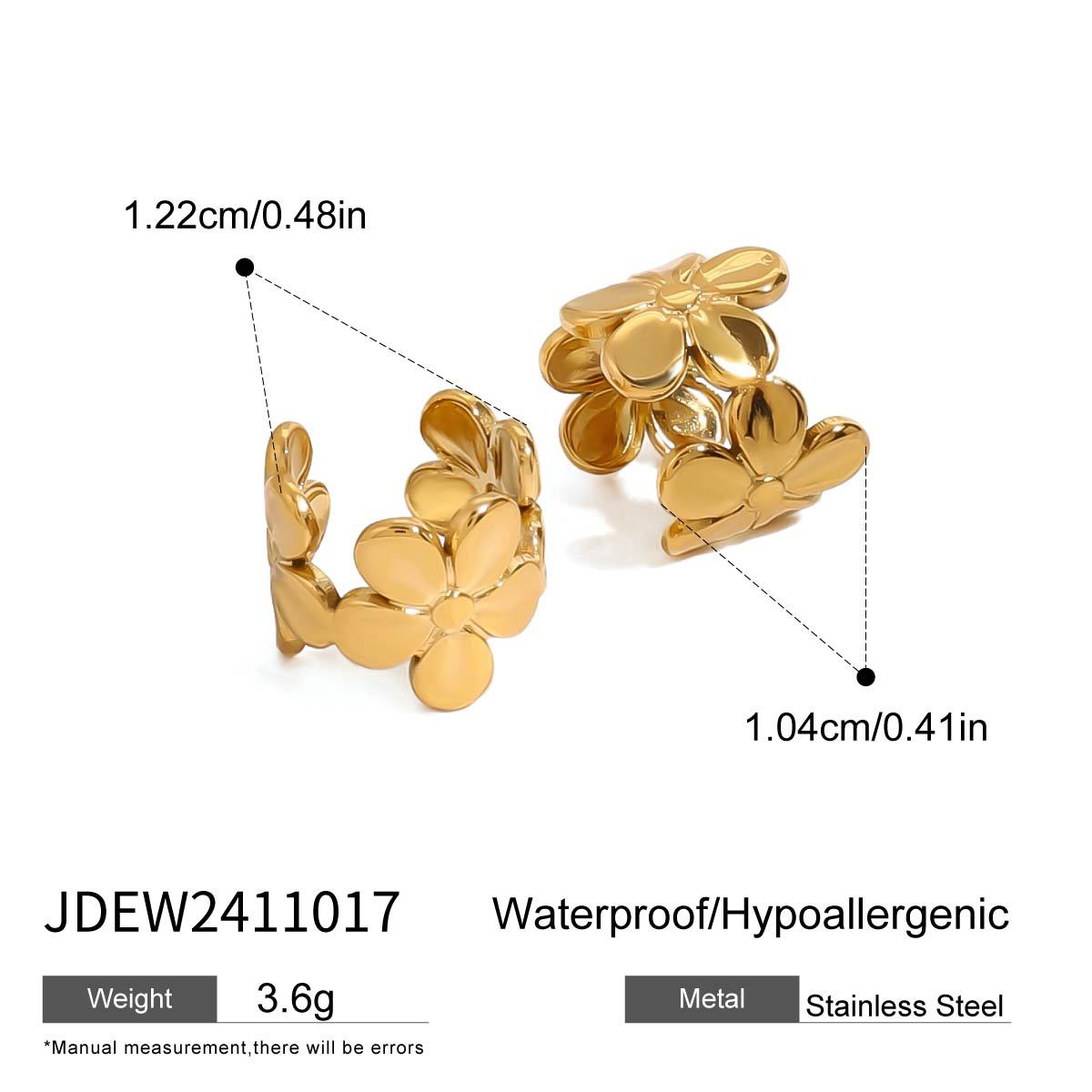 Floral gold-tone ear cuff for women - 1.22cm no-piercing boho jewelry, hypoallergenic stainless steel (3.6g) | Arza Accessories 2