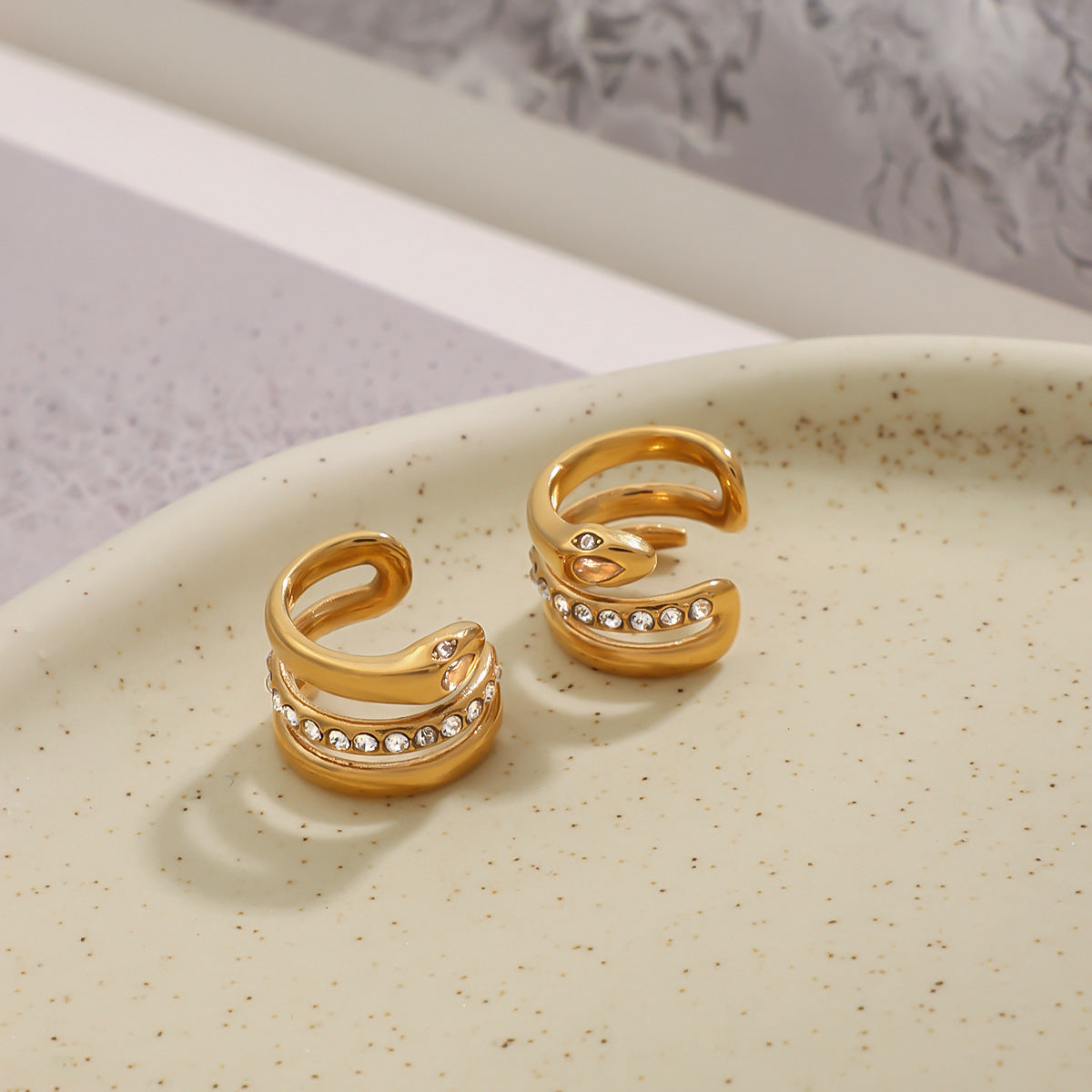 Gold-accented ear cuff with crystal detail, 1.07cm hypoallergenic stainless steel no-piercing jewelry | Arza Accessories Australia 3