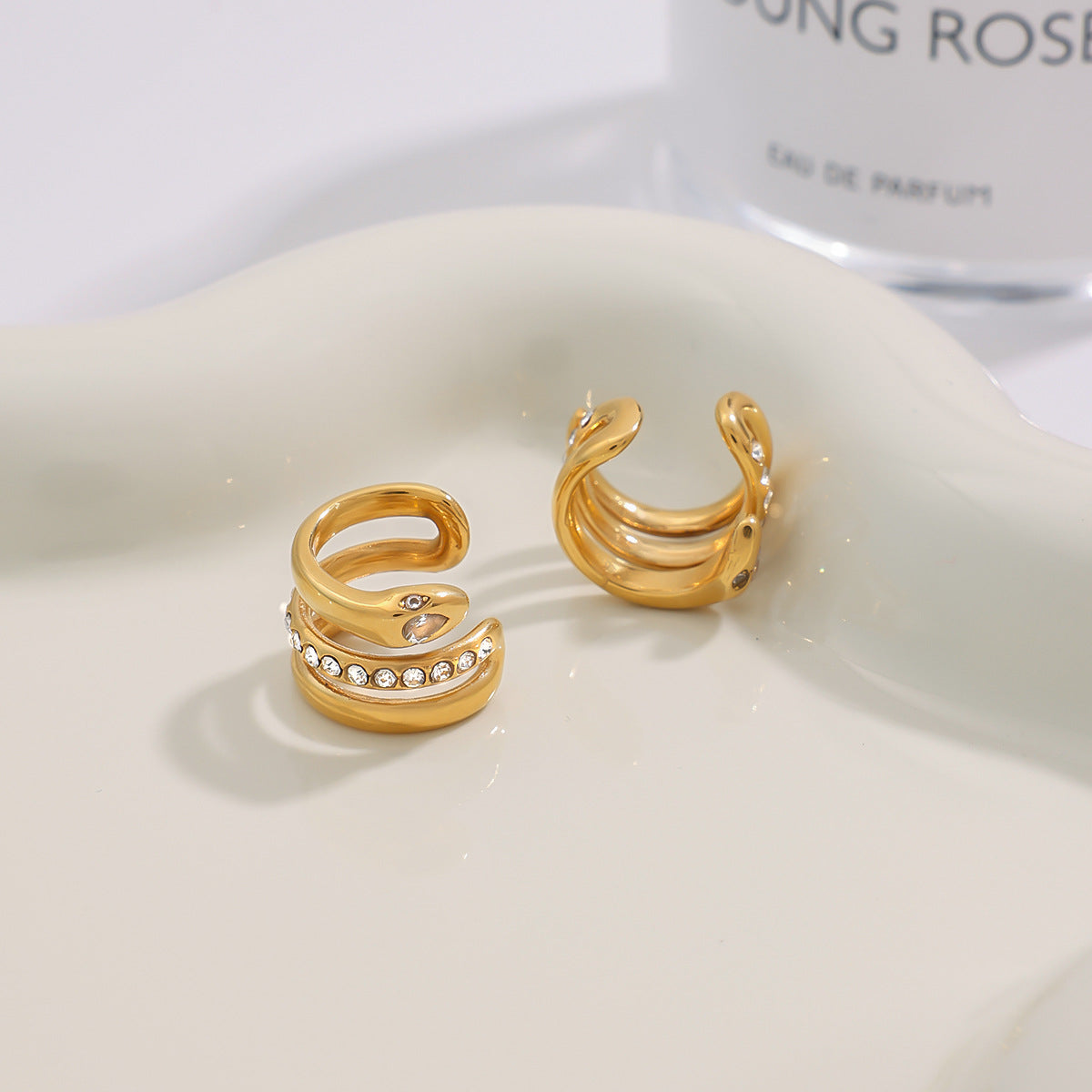 Gold-accented ear cuff with crystal detail, 1.07cm hypoallergenic stainless steel no-piercing jewelry | Arza Accessories Australia 7