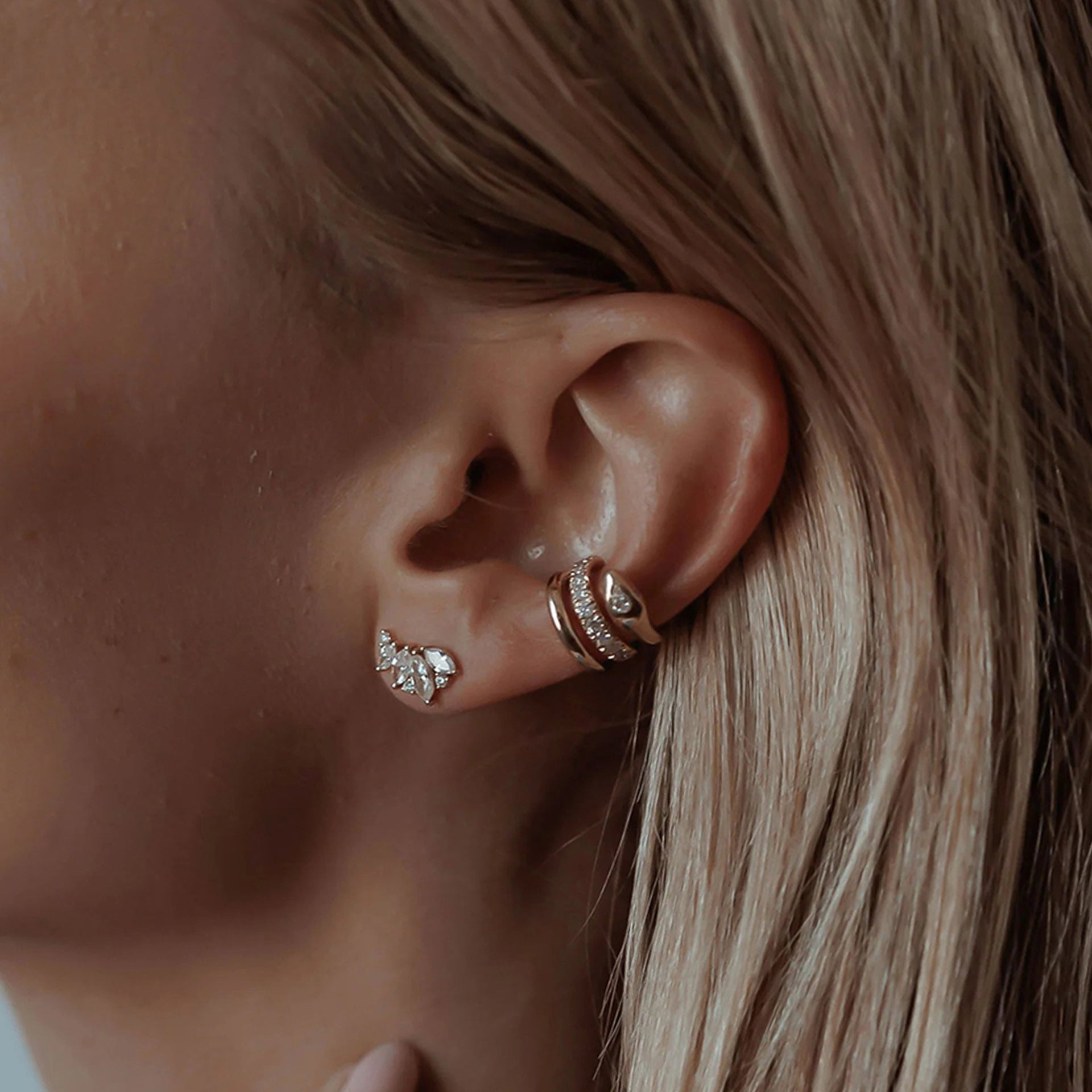 Gold-accented ear cuff with crystal detail, 1.07cm hypoallergenic stainless steel no-piercing jewelry | Arza Accessories Australia 2
