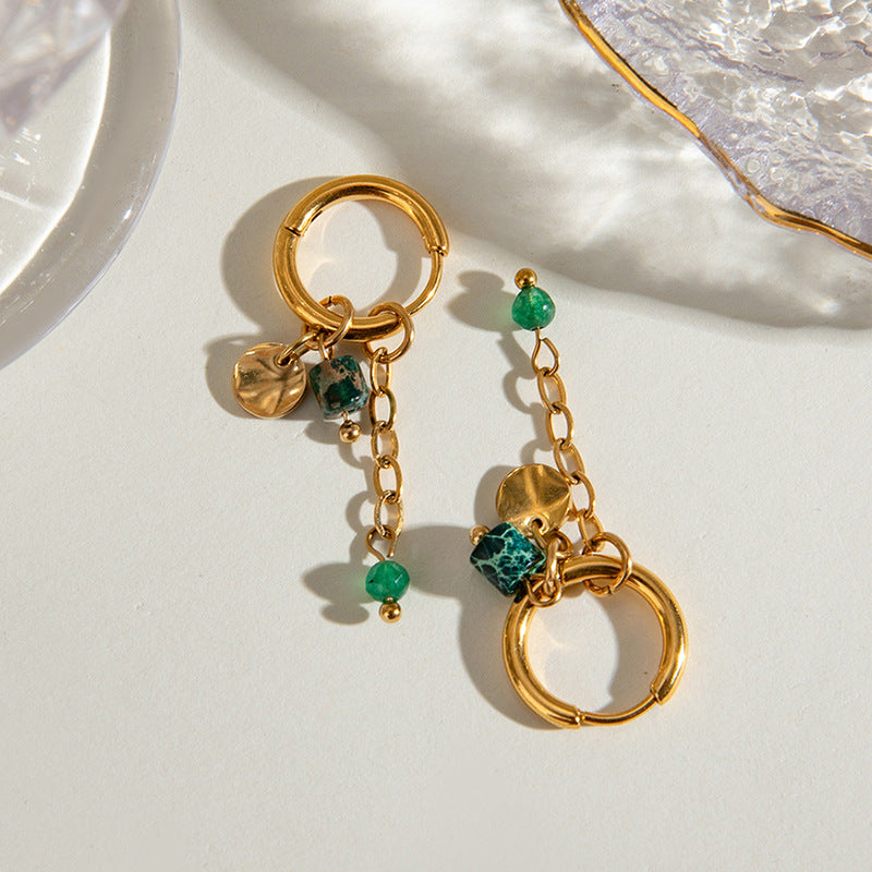 Gold Dangle Earrings for Women Trendy Style for Casual Outfits Green Bead Hypoallergenic Design | Arza Accessories