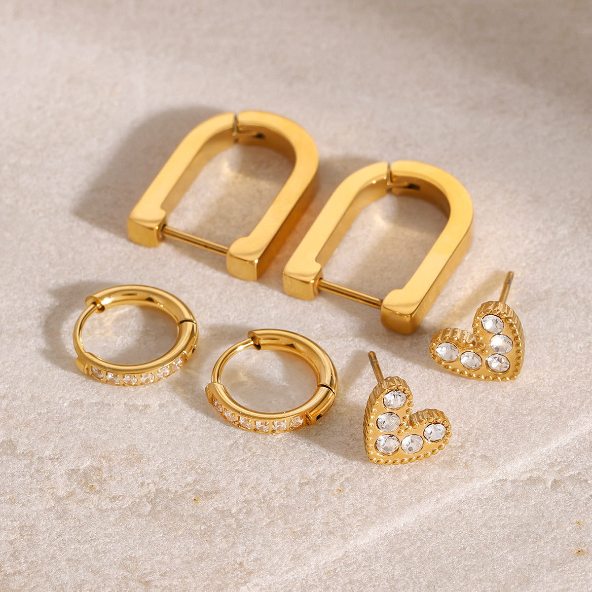 Gold hoop earrings with white heart gemstone – trendy everyday wear for women | Arza Accessories 3