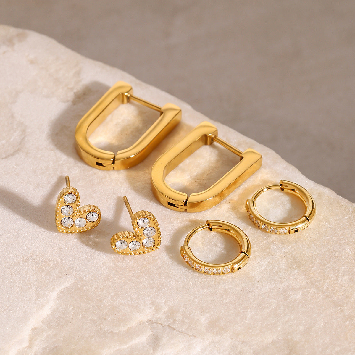 Gold hoop earrings with white heart gemstone – trendy everyday wear for women | Arza Accessories 5
