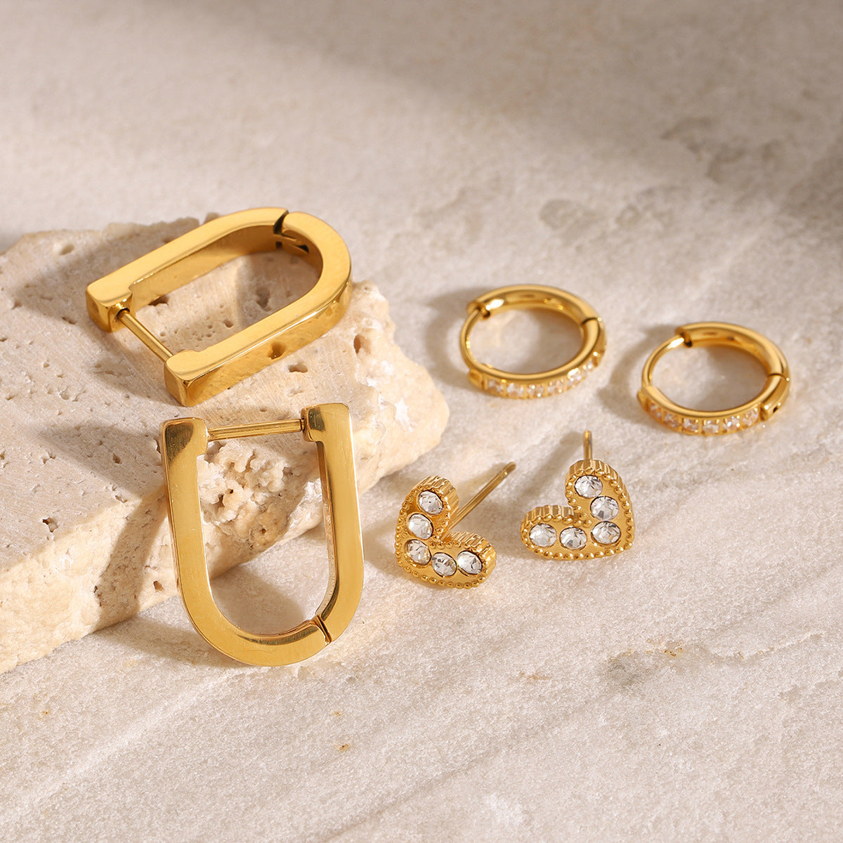 Gold hoop earrings with white heart gemstone – trendy everyday wear for women | Arza Accessories 6