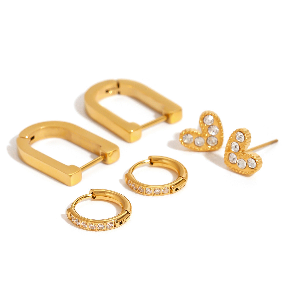 Gold hoop earrings with white heart gemstone – trendy everyday wear for women | Arza Accessories 4 7