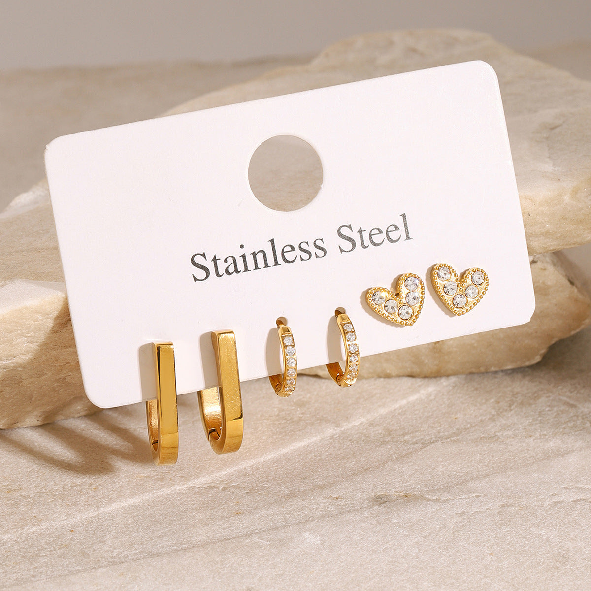 Gold hoop earrings with white heart gemstone – trendy everyday wear for women | Arza Accessories 8
