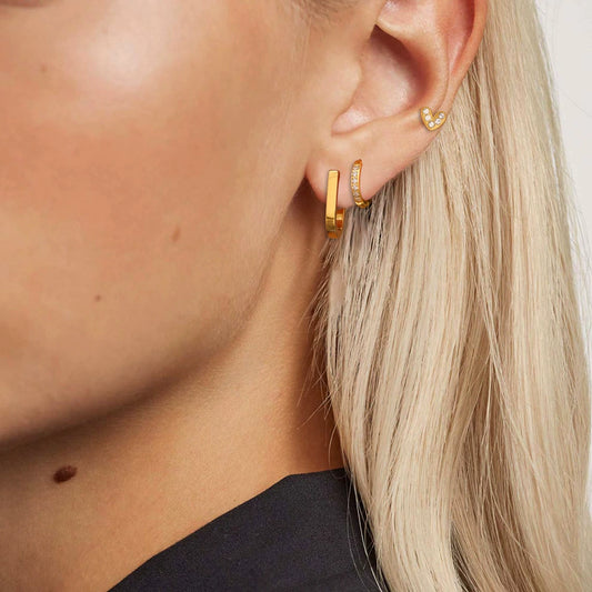 Gold hoop earrings with white heart gemstone – trendy everyday wear for women | Arza Accessories 1