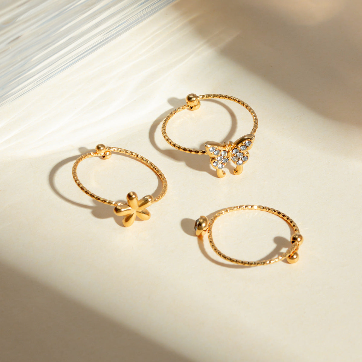 Set of 3 adjustable gold midi rings - lightweight (0.47g-0.64g) stackable jewelry with free shipping on $49+ AUD orders-1